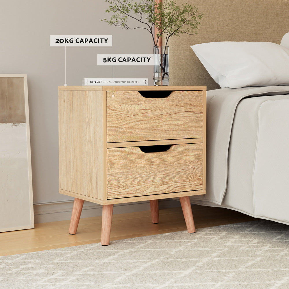 Artiss 2 x Bedside Table 2 Drawers - BODEN Pine