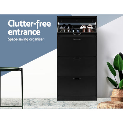 Artiss Shoe Rack Cabinet 60 Pairs 4 Doors - Black