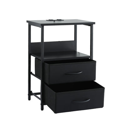 Artiss Bedside Table LED Nightstand Charging Station 2 Drawers Foldable Black