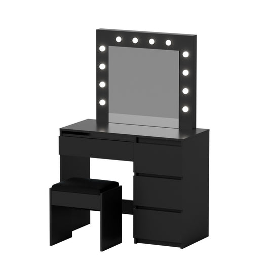Artiss Dressing Table Set Stool 12 Led Bulbs Black
