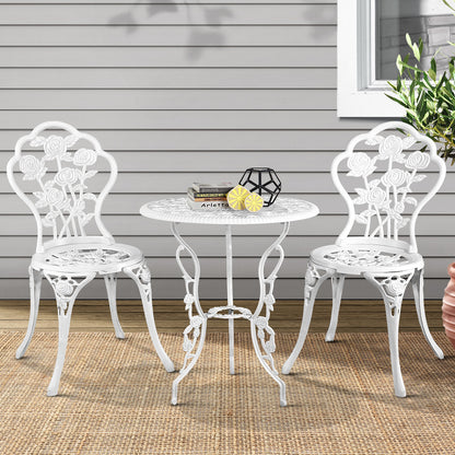 Gardeon 3PC Outdoor Setting Bistro Set Chairs Table Cast Aluminum Patio Furniture Rose White