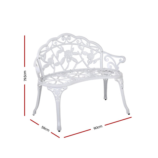 Gardeon Outdoor Garden Bench Seat 100cm Cast Aluminium Outdoor Patio Chair Vintage White