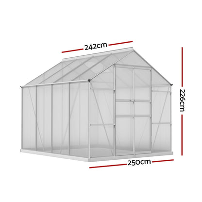 Greenfingers Greenhouse 2.42x2.5x2.26M Aluminium Double Doors Green House Garden Shed