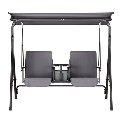 Gardeon Outdoor Swing Chair Garden Chair Canopy Cup Holder 2 Seater Grey
