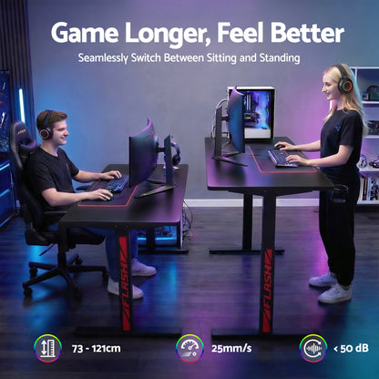 Artiss Electric Gaming Desk RGB Sit Stand Height Adjustable Table Black