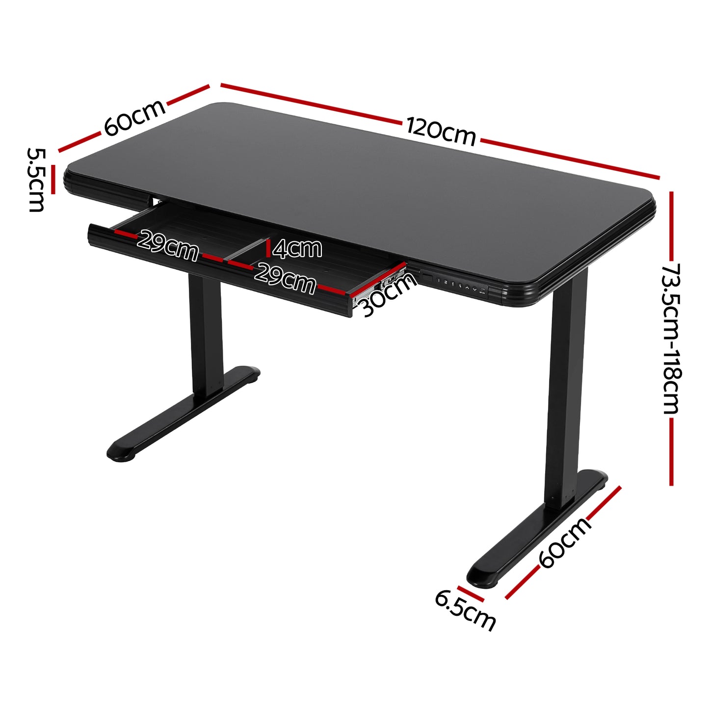 Artiss Electric Standing Desk Motorised Glass Top Black 120CM