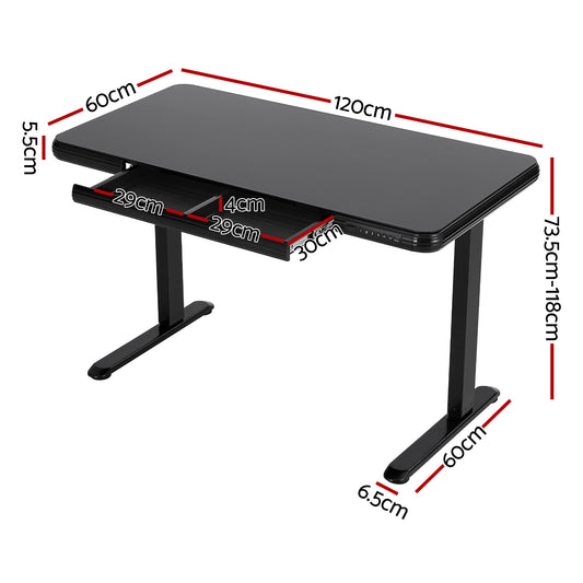 Artiss Electric Standing Desk Motorised Glass Top Black 120CM