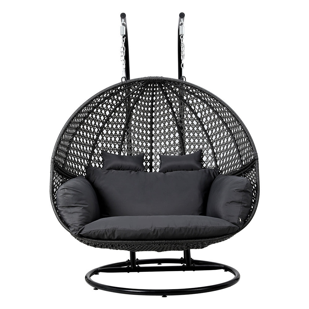 Gardeon Outdoor Egg Swing Chair Wicker Furniture Pod Stand Cushion 2 Seater Grey