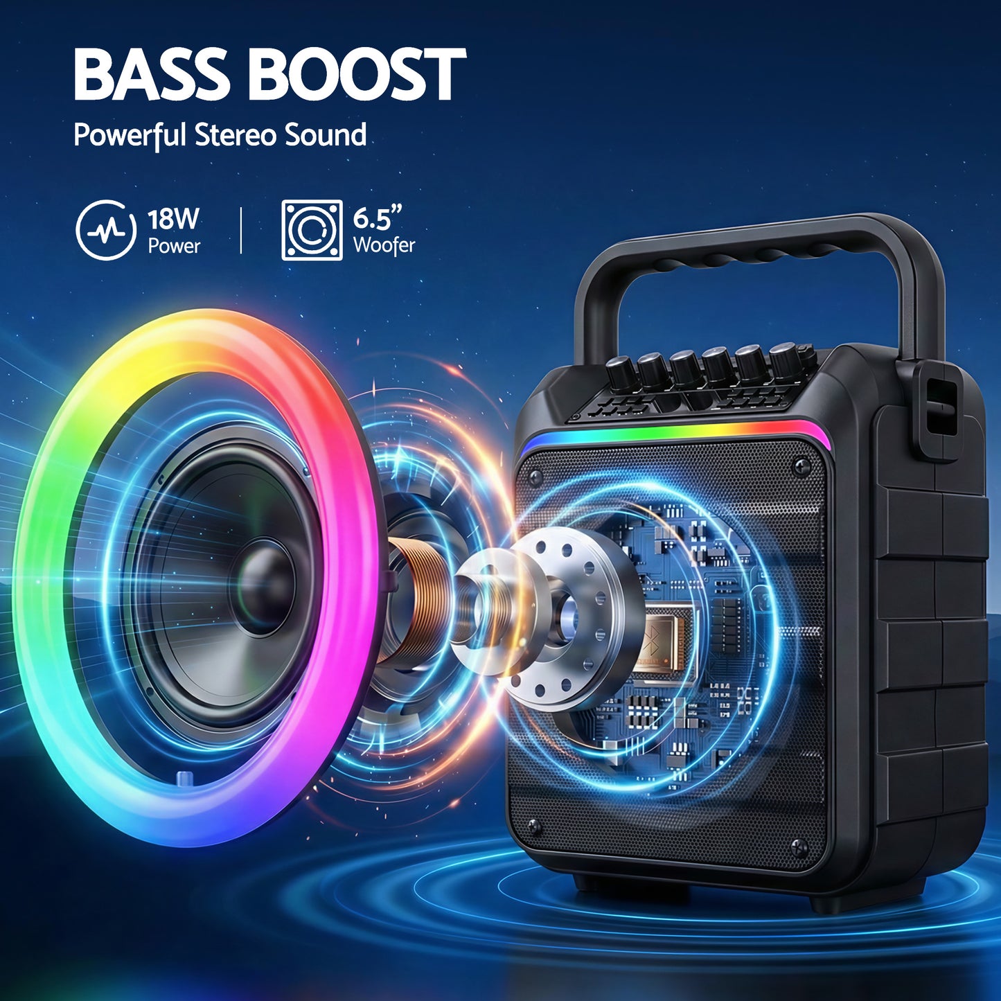Alpha Portable Karaoke Machine with 2 Wireless Microphones Bluetooth 5.3