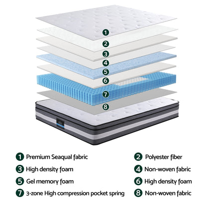 Giselle Bedding 30cm Mattress Gel Foam Pocket Spring Double