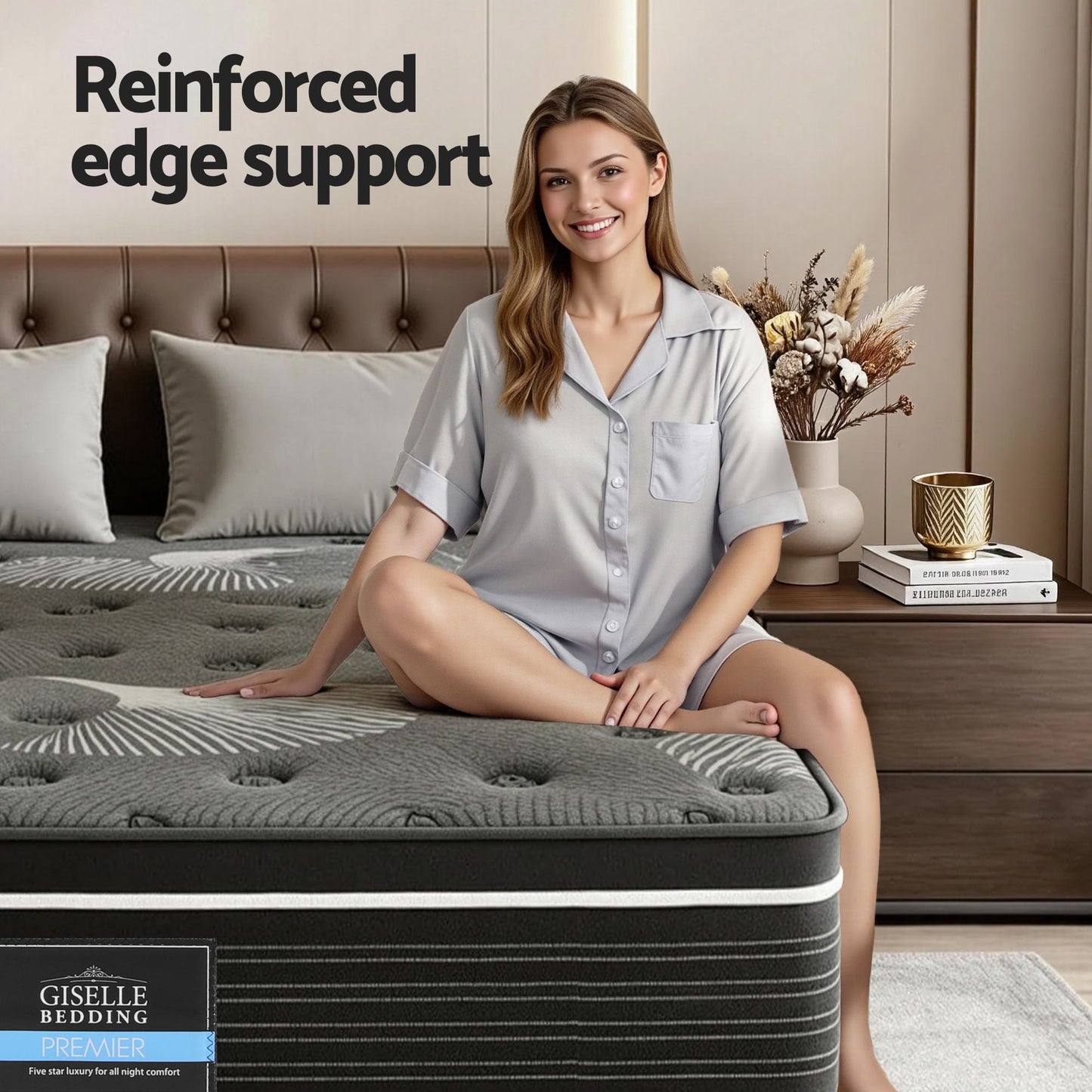 Giselle Bedding Queen Mattress 35cm Euro Top with Graphene Cooling Comfort Medium Firm