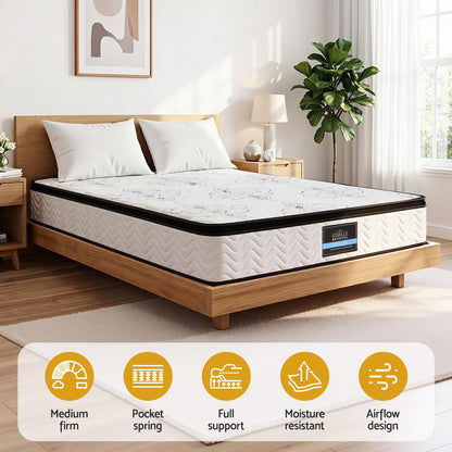 Giselle Bedding Double Mattress 30cm Pocket Spring Euro Top Medium Firm Foam