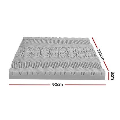 Giselle Bedding 8cm Memory Foam Mattress Topper 7-Zone Graphite Single