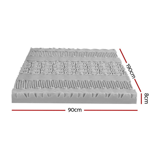 Giselle Bedding 8cm Memory Foam Mattress Topper 7-Zone Graphite Single