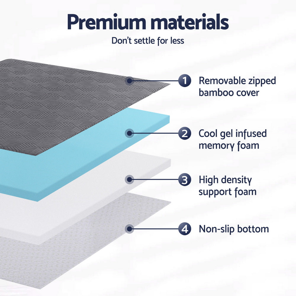 Giselle 8cm Memory Foam Mattress Topper Gel Dual Layer Foam Bamboo Double