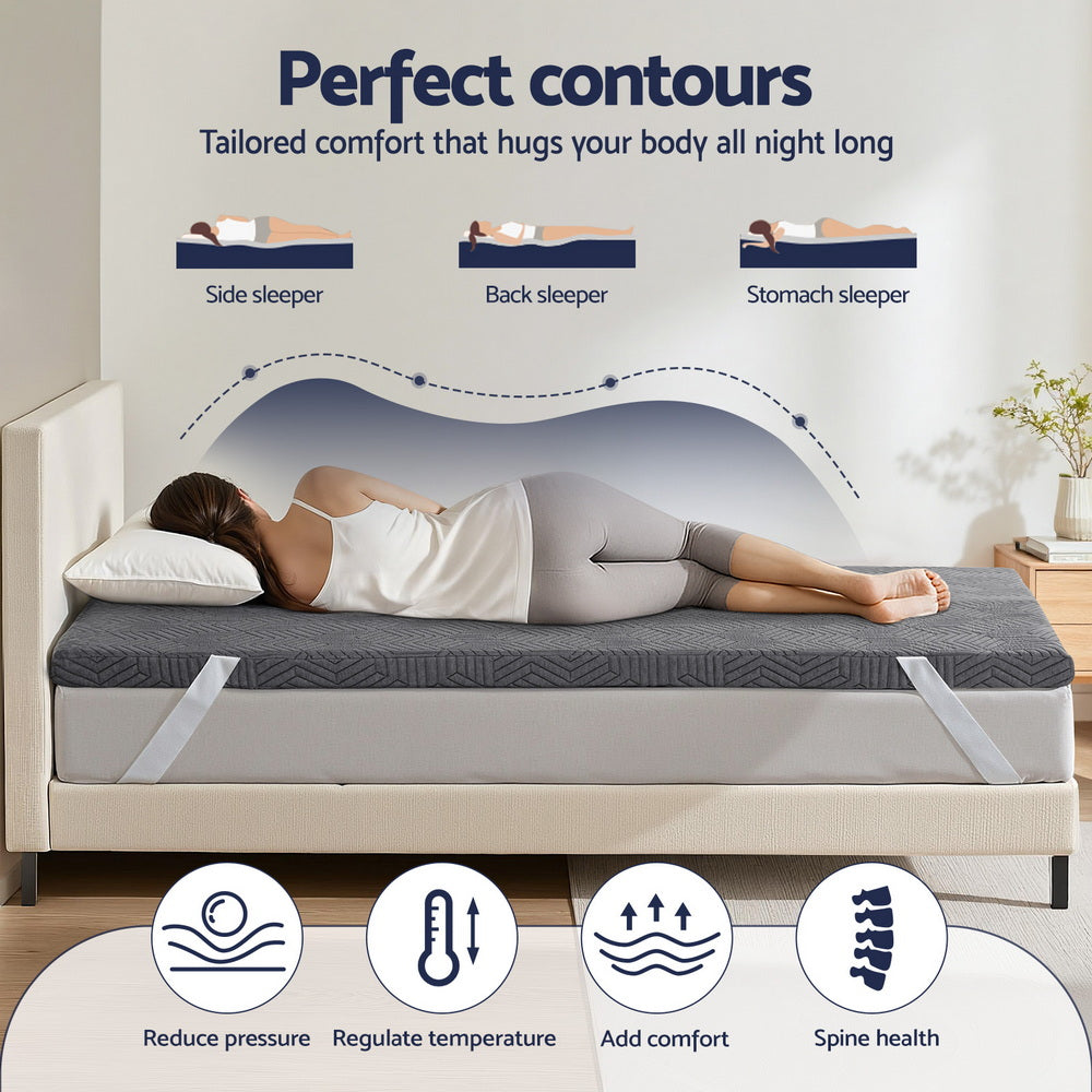Giselle 8cm Memory Foam Mattress Topper Gel Dual Layer Foam Bamboo Single
