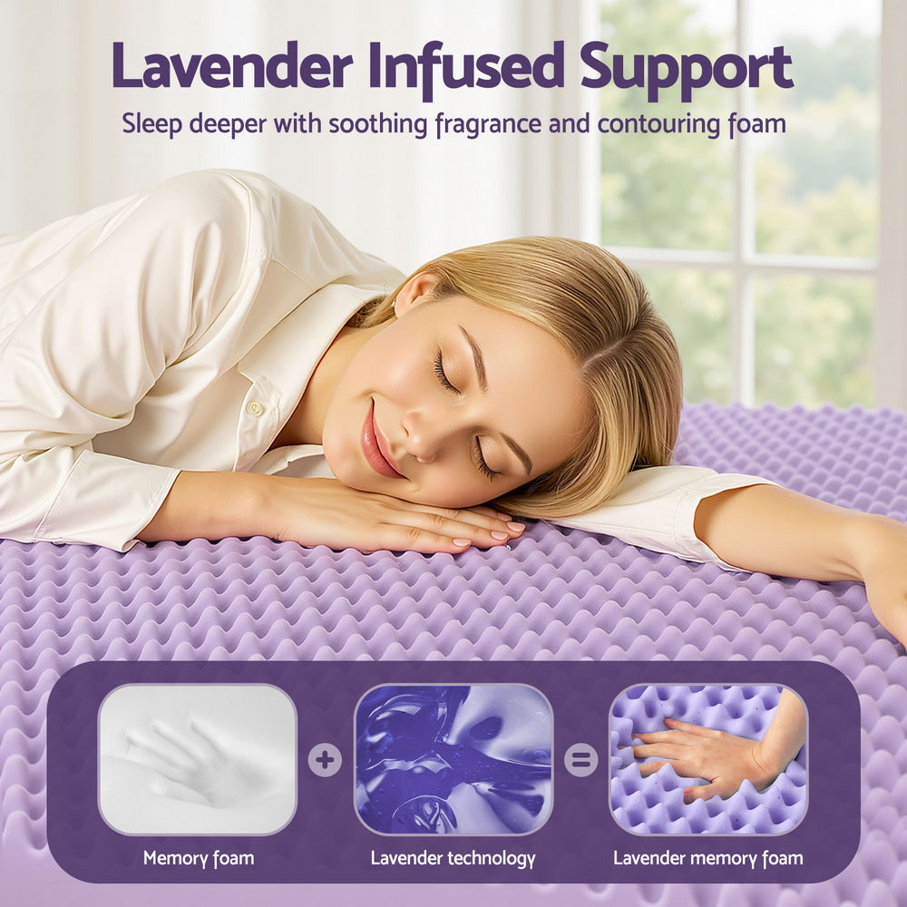 Giselle 5cm Memory Foam Mattress Topper Lavender Infused Egg Crate Pad Mat Single
