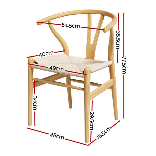 1 Set of 4 Artiss Dining Chairs Wooden Rattan Seat Wishbone Back