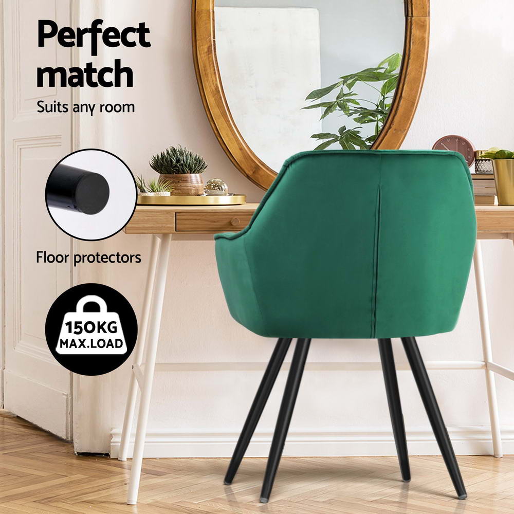 Artiss Dining Chairs Set of 4 Velvet Diamond Tufted Armchair Green