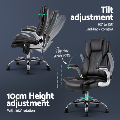 Artiss 8 Point Massage Office Chair PU Leather Black