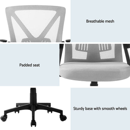 Artiss 2x Mesh Office Chair Mid Back Grey