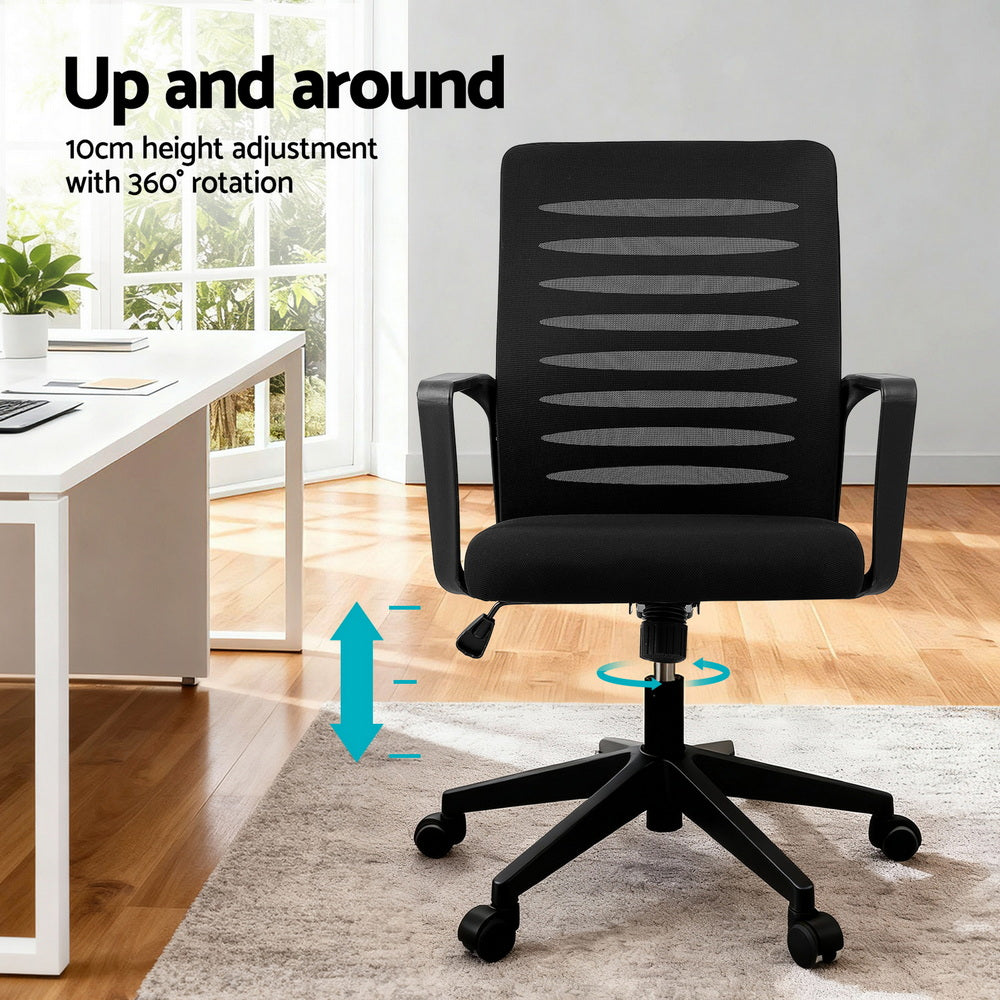 Artiss Ergonomic Office Chair Mesh Computer Desk Chairs with Lumbar Support, Height Adjustment Swivel Chair Mid Back for Home Office Study, Black