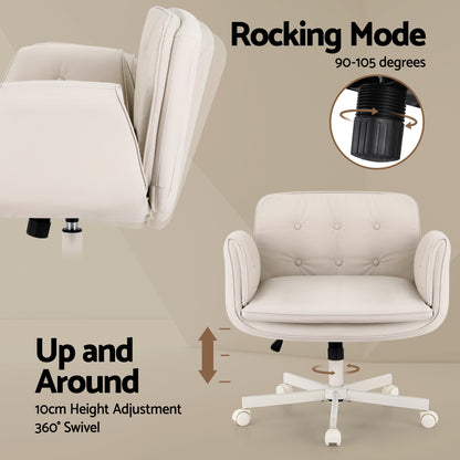 Artiss Criss Cross Chair with Wheels & Adjustable Armrests, Ergonomic Cross Legged Office Desk Chair PU Leather Vanity Chair Swivel for Home, Make Up, Bedroom, Computer, Beige