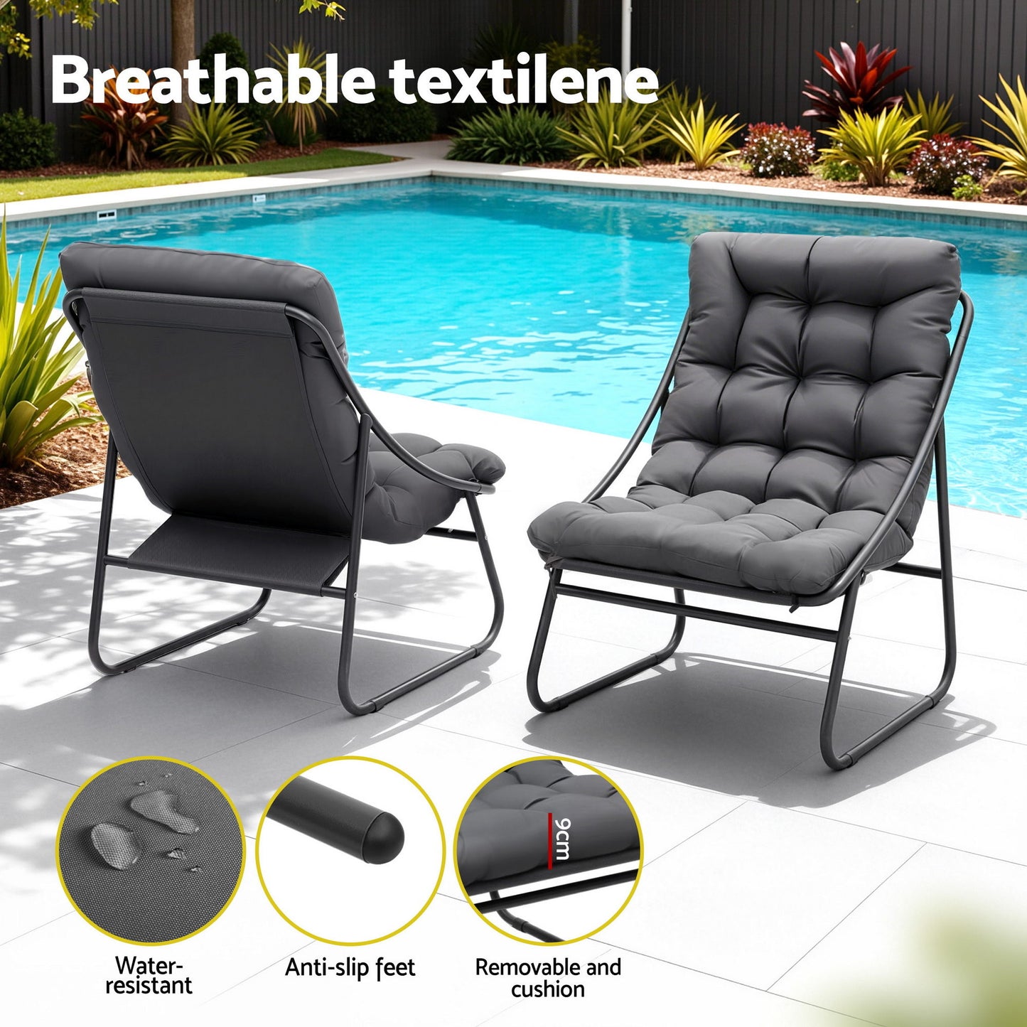 Gardeon 3PC Outdoor Bistro Set Patio Furniture Table and Chairs Steel Dining Chair