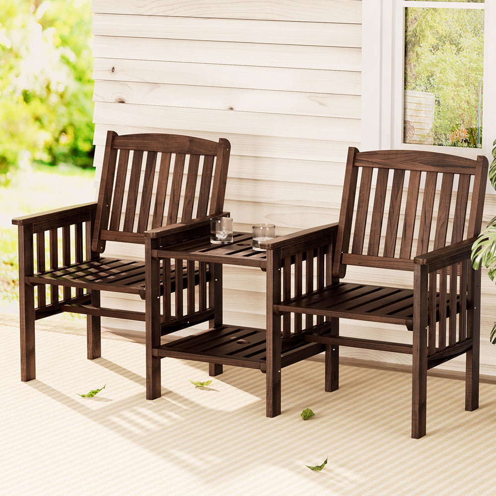 Gardeon Outdoor Garden Bench Loveseat Wooden Table Chairs Patio Furniture Charcoal