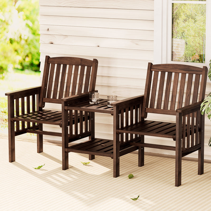 Gardeon Outdoor Garden Bench Loveseat Wooden Table Chairs Patio Furniture Charcoal