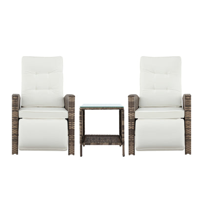 Gardeon 3PC Outdoor Bistro Set Recliner Chairs Table Sun lounge Patio Furniture Wicker Adjustable