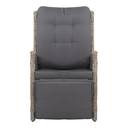 Gardeon Recliner Chairs Sun lounge Wicker Lounger Outdoor Furniture Patio Adjustable Grey