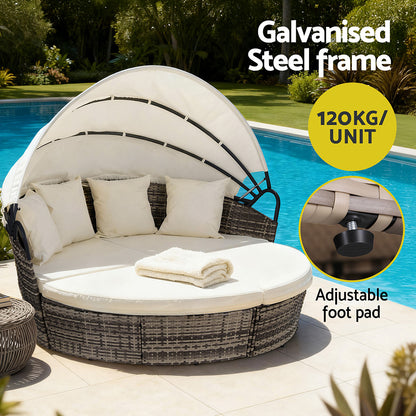 Gardeon Outdoor Day Bed Sun Lounge Setting Wicker Lounger Furniture Patio Beige Set of 3