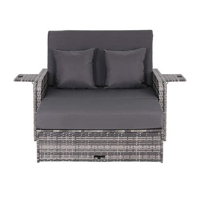 Gardeon Outdoor Day Bed Sun Lounge Setting Wicker Lounger Patio Furniture Grey