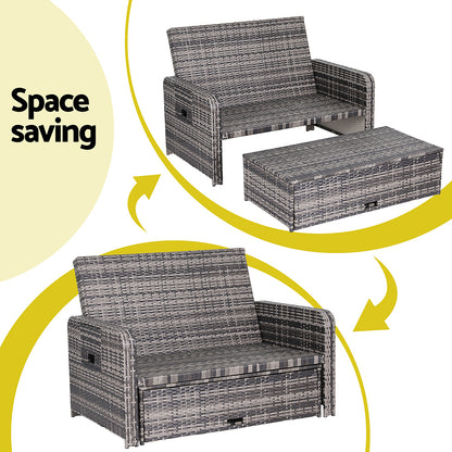 Gardeon Outdoor Day Bed Sun Lounge Setting Wicker Lounger Patio Furniture Grey