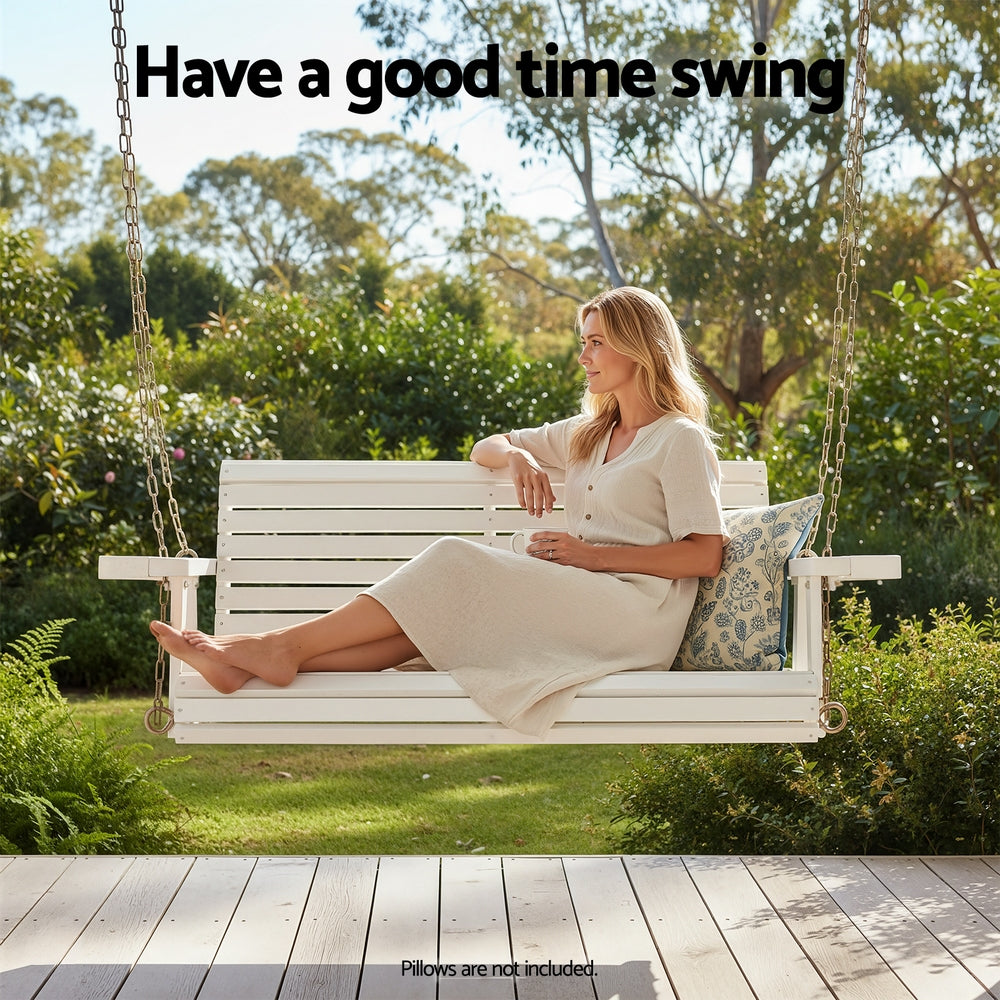 Gardeon Porch Outdoor Swing Chair With Cup Holder Wooden Furniture 2 Seater