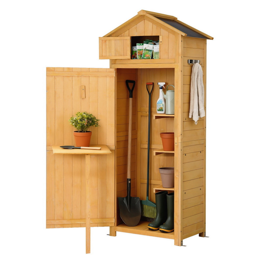 Gardeon Outdoor Storage Cabinet Cupboard Folding Table Tool Organizer Shed Adjustable