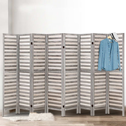 Artiss 8 Panel Room Divider Screen 326x170cm Louver Grey