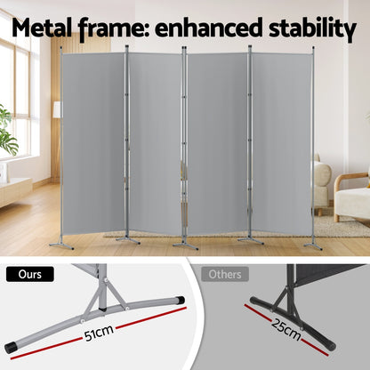 Artiss 4 Panel Room Divider Screen 345x180cm Fabric Grey
