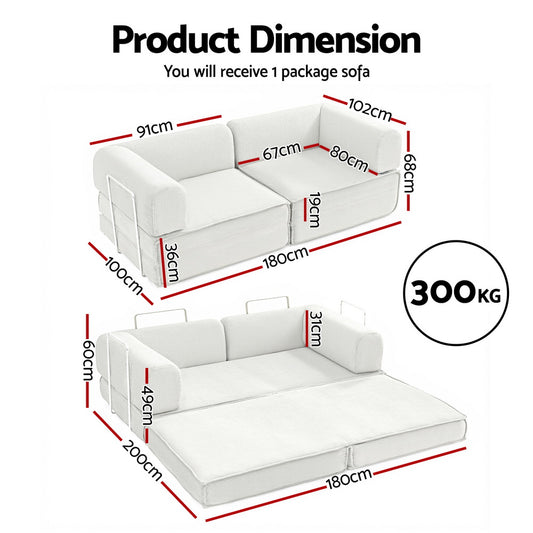 Artiss Convertible Folding Sofa Bed Beign