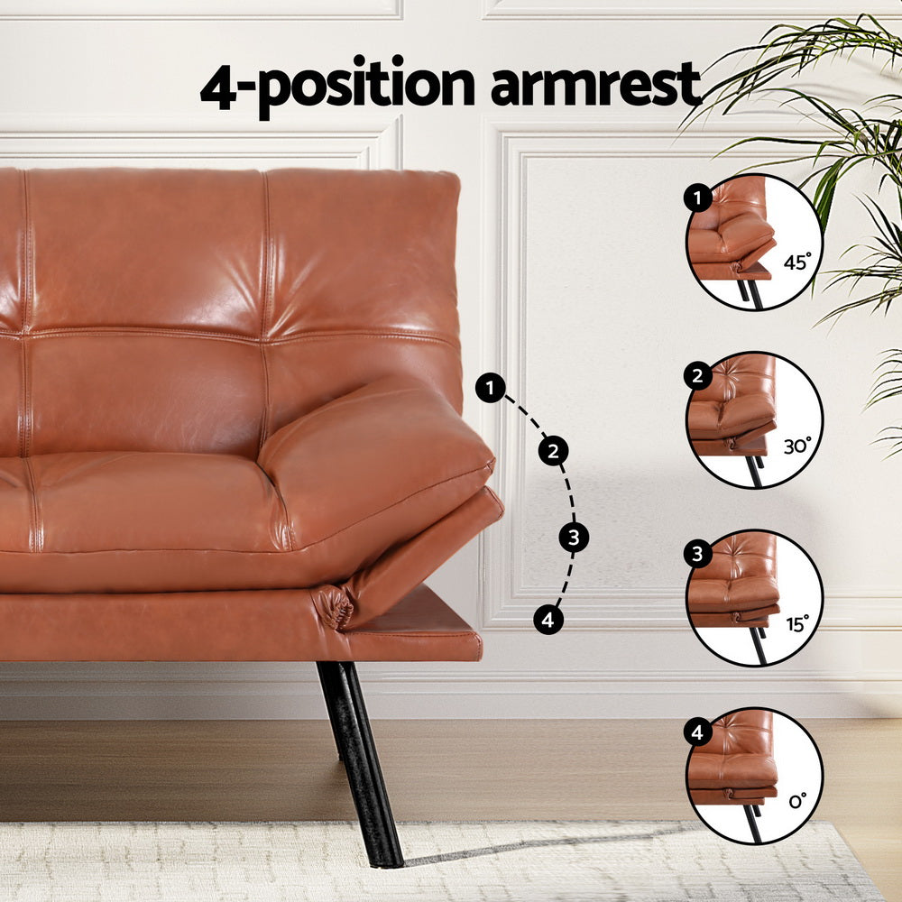 Artiss Sofa Bed Convertible 3 Seater Couch Recliner Lounge Chair Leather Brown