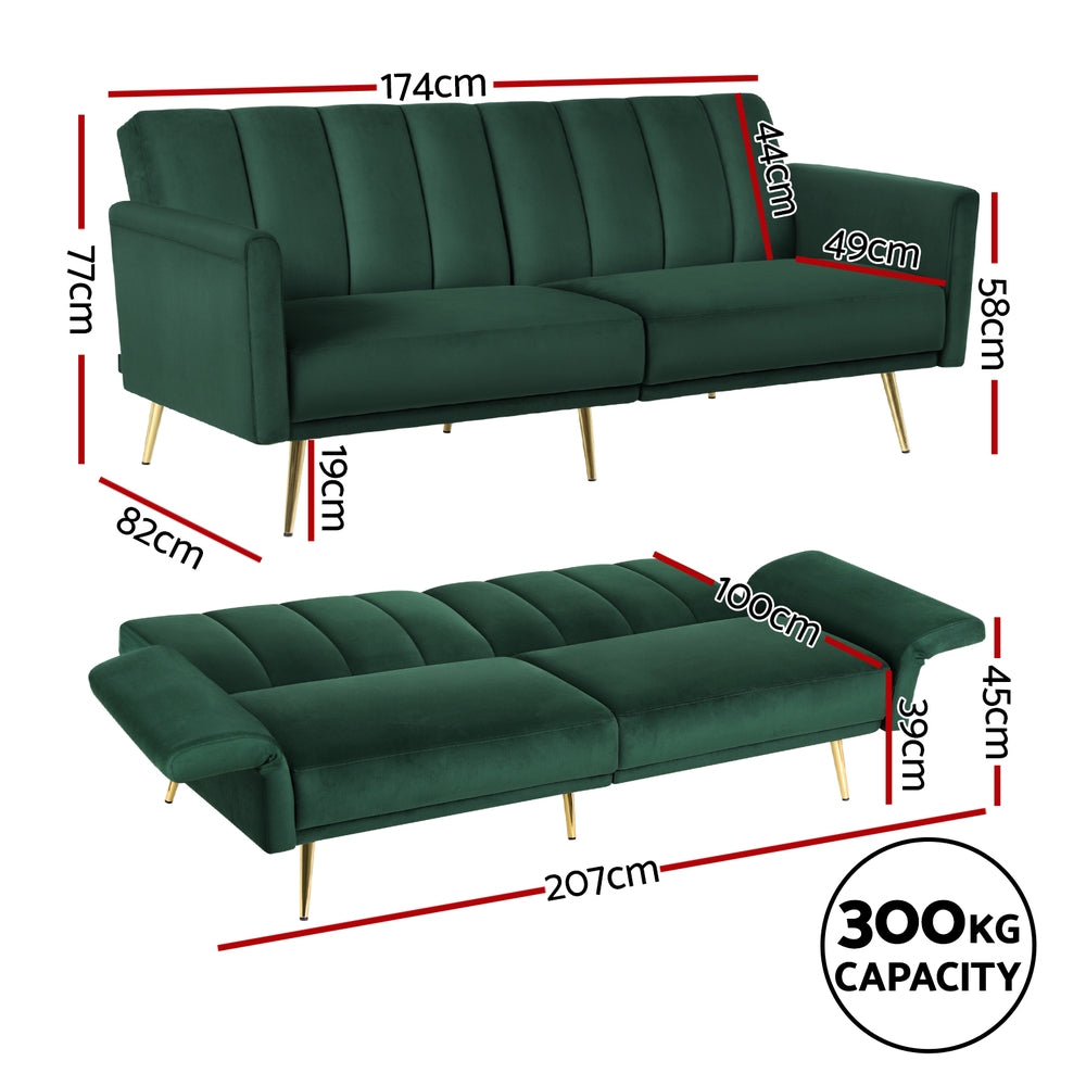 Artiss Sofa Bed 3 Seater Couch Convertible Lounge Adjustable Arm Recliner Velvet