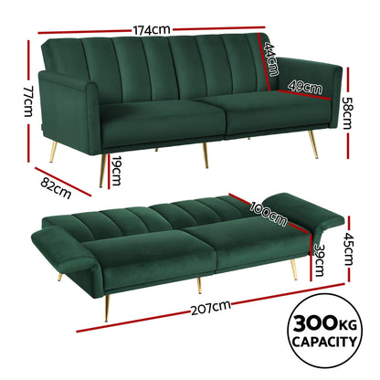 Artiss Sofa Bed 3 Seater Couch Convertible Lounge Adjustable Arm Recliner Velvet