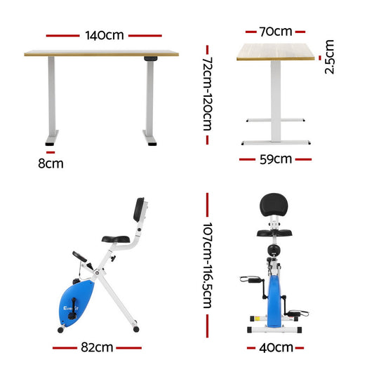 Artiss Under Desk Folding X-Bike with 140cm Automatic Standing Desk Magnetic Resistance Oak