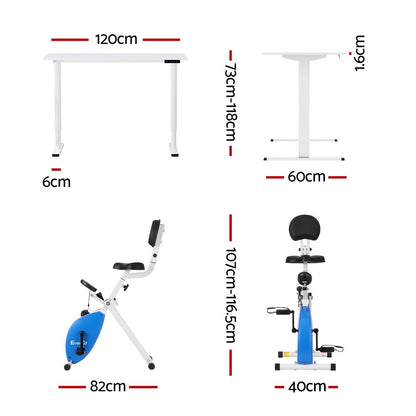 Artiss Under Desk Folding X-Bike with 120cm Automatic Standing Desk Magnetic Resistance White