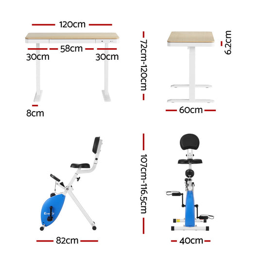 Artiss Under Desk Folding X-Bike with 120cm Automatic Standing Desk Magnetic Resistance Oak