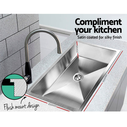 Cefito Kitchen Sink 70X45CM Stainless Steel Basin Single Bowl Silver