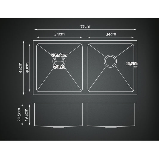Cefito Kitchen Sink 77X45CM Stainless Steel Basin Double Bowl Silver