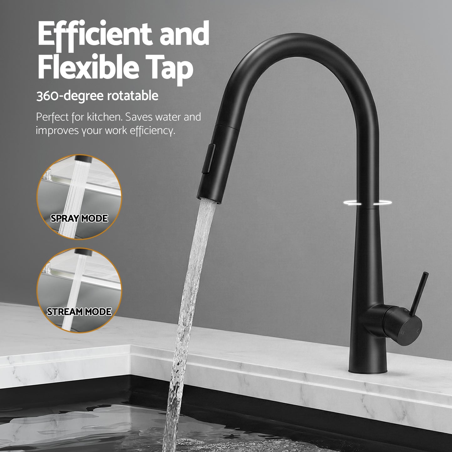 Cefito Stainless Steel Sink 100x45CM With Pull Out Mixer Tap Kitchen Basin Double Bowl Black