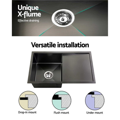 Cefito Kitchen Sink 75X45CM Stainless Steel Basin Single Bowl Black